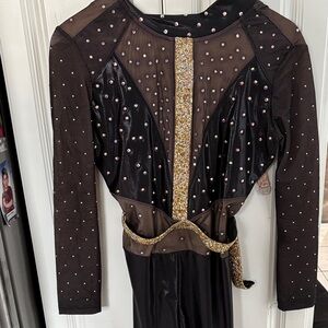 Sparkling Black and Gold Kids Dance Costume